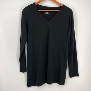 J. Jill Women's Simply Supima V-Neck Tunic Shirt Top Size S Black Long Sleeves